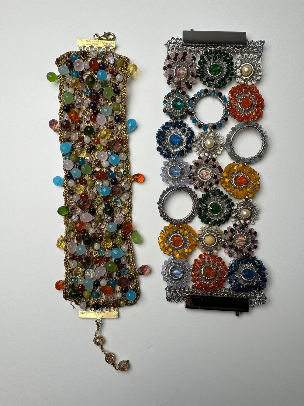 Beaded Wide Bracelet Set 2 Piece Bundle Multicolor Crystal Delicate Boho Goddess